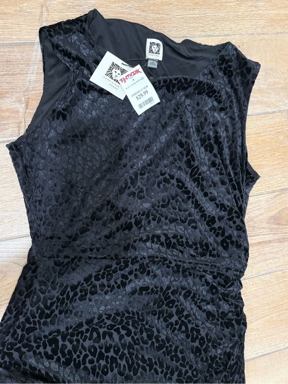Anne Klein Black Velvet Animal-Print Maxi Dress